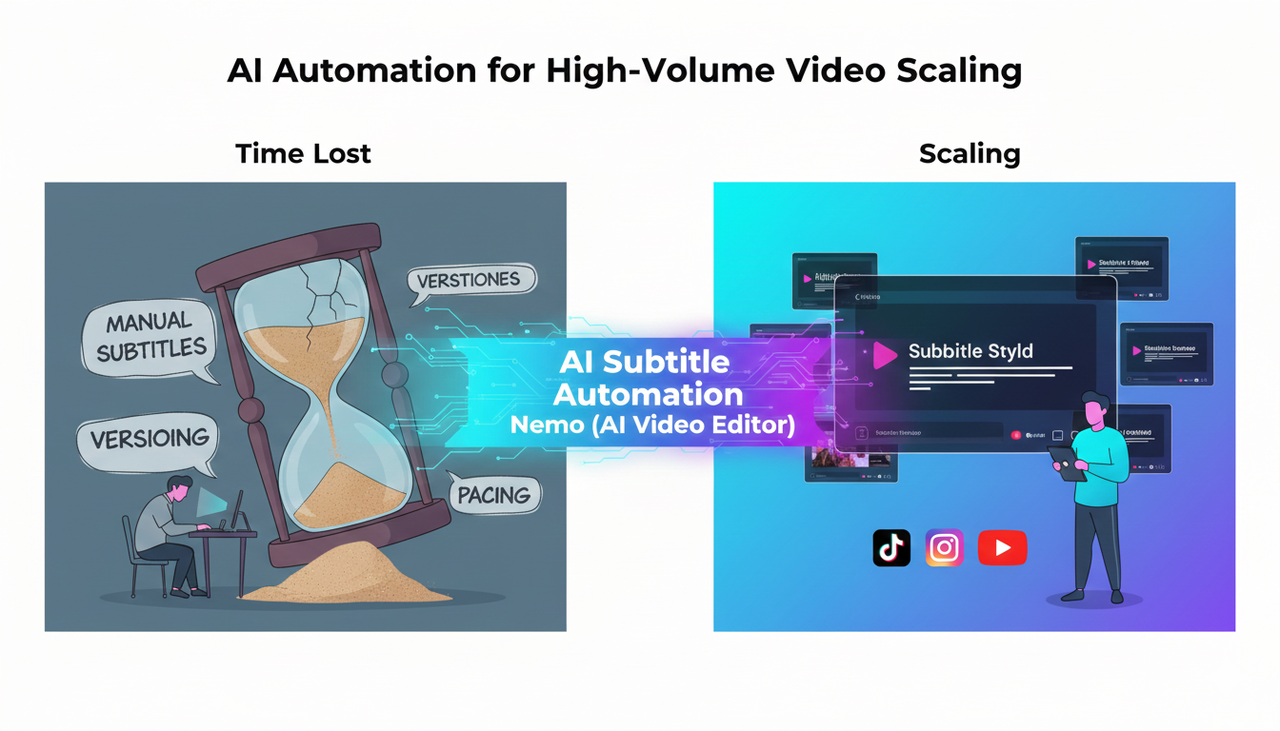 AI automates video scaling, contrasting slow manual editing with efficient strategy tools-apps/blogs/573491df-b1c2-4fed-b487-e1cf66f6891d.png