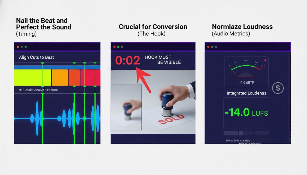 Dynamic infographic illustrating video editing, sound design, and hook placement for short-form content tools-apps/blogs/6b707a5b-2f4a-4069-80ee-18df277550ab.png