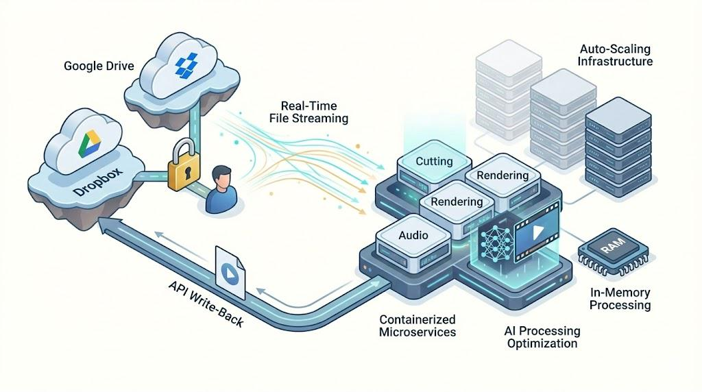 Modern isometric infographic illustrating cloud-native video editing system architecture tools-apps/blogs/9f8815e3-f116-4ff9-aa4a-23601633ab01.png